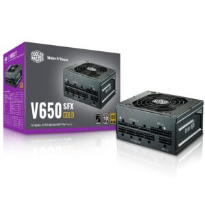 Cooler Master V650 SFX Gold Full Modular, 650W, 80+ Gold Efficiency, ATX Bracket Included, Quiet FDB Fan, SFX Form Factor, 10 Year Warranty (Renewed)