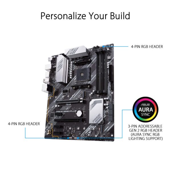 ASUS Prime B550-PLUS AMD AM4 Zen 3 Ryzen 5000 & 3rd Gen Ryzen ATX Motherboard (PCIe 4.0, ECC Memory, 1Gb LAN, HDMI 2.1, DisPlayPort 1.2 (4K@60HZ), Addressable Gen 2 RGB Header and Aura Sync) (Renewed) - Image 5