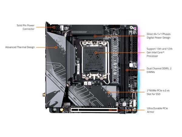 GIGABYTE B760I AORUS PRO (LGA 1700/ Intel/ B760/ Mini-ITX/ DDR5/ Dual M.2/ PCIe 4.0/ USB 3.2 Gen2X2 Type-C/WiFi 6E/ Intel 2.5GbE LAN/Q-Flash Plus/Motherboard) (Renewed) - Image 6