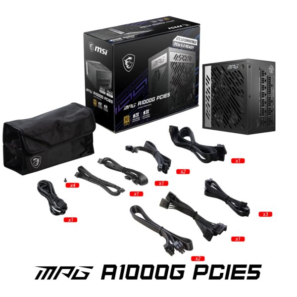 MSI MPG A1000G PCIE 5 & ATX 3.0 Gaming Power Supply - Full Modular - 80 Plus Gold Certified 1000W - 100% Japanese 105°C Capacitors - Compact Size - ATX PSU (Renewed) - Image 9