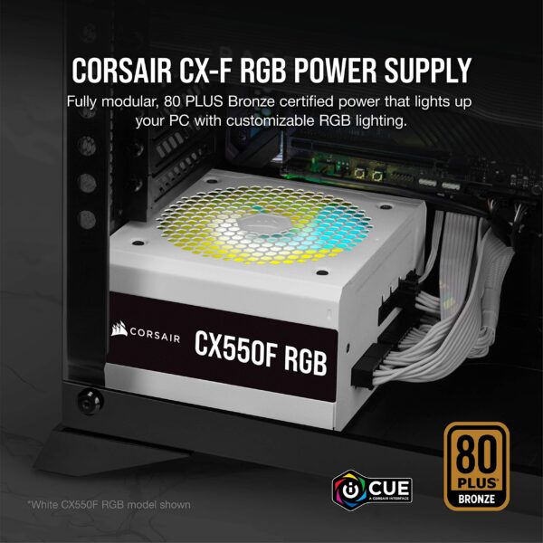Corsair CX550F RGB, 550 Watt, 80 PLUS Bronze, Fully Modular RGB Power Supply (Renewed) - Image 2