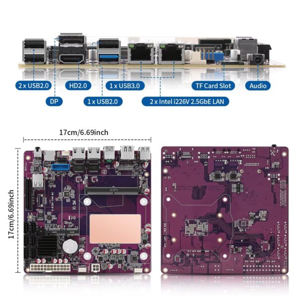 SJRC NAS Motherboard N100 with 6 Bay SATA3.0, Mini ITX Mainboard with 2 Port i226V 2.5GbE LAN, Soft Router Board DDR5 with Dual M.2 NVMe, PCle3.0 x4, 32GB RAM 1TB SSD - Image 4