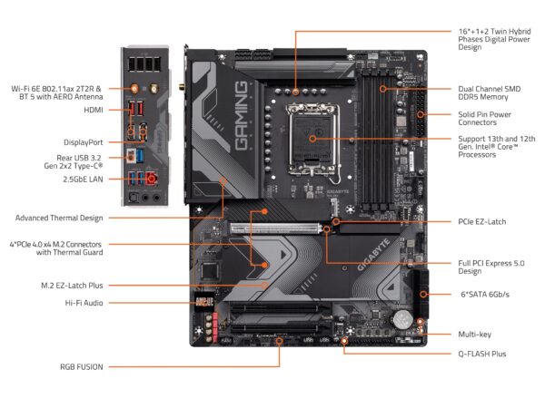 GIGABYTE Z790 Gaming X AX (LGA 1700/ Intel/ Z790/ ATX/ DDR5/ M.2/ PCIe 5.0/ USB 3.2 Gen2X2 Type-C/Intel Wi-Fi 6E/ 2.5GbE LAN/Q-Flash Plus/EZ-Latch Plus/Gaming Motherboard) (Renewed) - Image 6