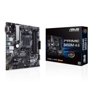 ASUS Prime B450M-A II AMD AM4 (Ryzen 5000, 3rd/2nd/1st Gen Ryzen Micro ATX Motherboard (128GB DDR4, 4400 O.C.), NVMe, HDMI 2.0b/DVI/D-Sub, USB 3.2 Gen 2, BIOS Flashback, and Aura Sync) (Renewed)