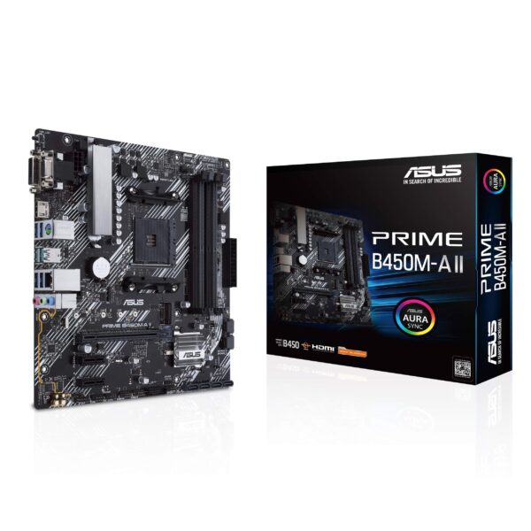 ASUS Prime B450M-A II AMD AM4 (Ryzen 5000, 3rd/2nd/1st Gen Ryzen Micro ATX Motherboard (128GB DDR4, 4400 O.C.), NVMe, HDMI 2.0b/DVI/D-Sub, USB 3.2 Gen 2, BIOS Flashback, and Aura Sync) (Renewed)