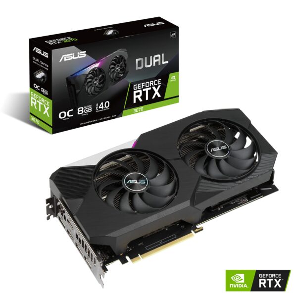 ASUS Dual NVIDIA GeForce RTX 3070 V2 OC Edition Gaming Graphics Card (PCIe 4.0, 8GB GDDR6 Memory, LHR, HDMI 2.1, DisplayPort 1.4a, Axial-tech Fan Design, Dual BIOS, Protective Backplate) (Renewed) - Image 2