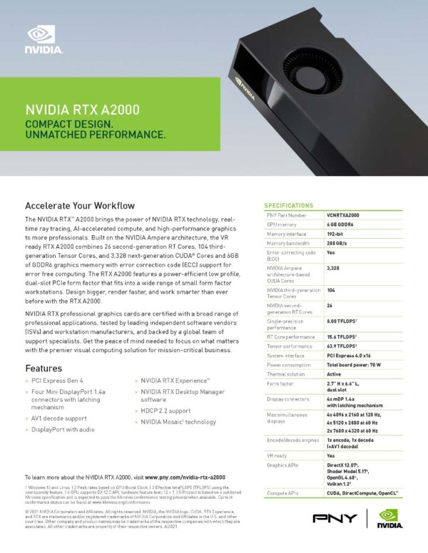 PNY NVIDIA RTX A2000 6GB Professional Graphics Card (VCNRTXA2000ATX) (Renewed) - Image 4