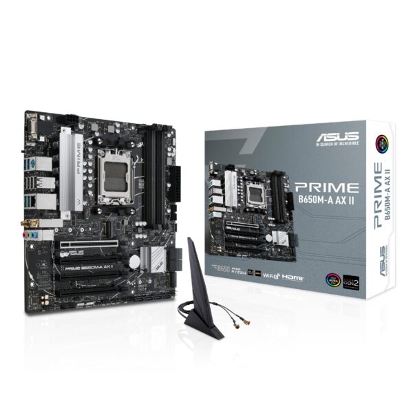 ASUS Prime B650M-A AX II AMD B650 AM5 Ryzen™ Desktop 9000 8000 & 7000 Micro-ATX mATX Motherboard, DDR5, PCIe 5.0 M.2, 2.5Gb LAN, Wi-Fi 6, DisplayPort, HDMI®, BIOS Flashback™ (Renewed)