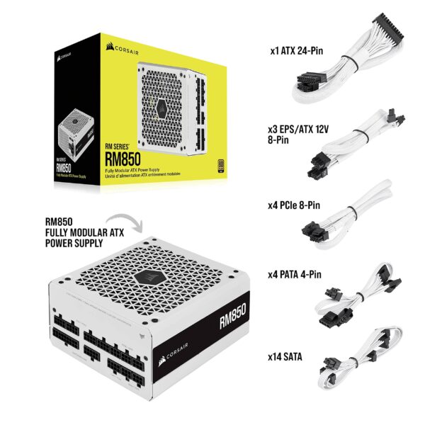 Corsair CORSAIR RM Series (2021), White, RM850, 850 Watt, 80 Plus Gold Certified, Fully Modular Power Supply (Renewed) - Image 7