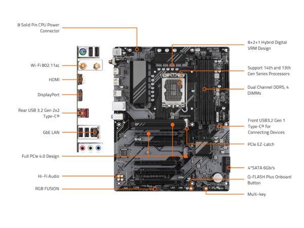 GIGABYTE B760 DS3H AC (rev. 1.0/1.1) LGA 1700 Intel B760 ATX Motherboard with DDR5, 2* M.2, PCIe 4.0, USB 3.2 Gen 2 Type-C, GbE LAN, Q-Flash Plus, PCIe EZ-Latch (Renewed) - Image 6