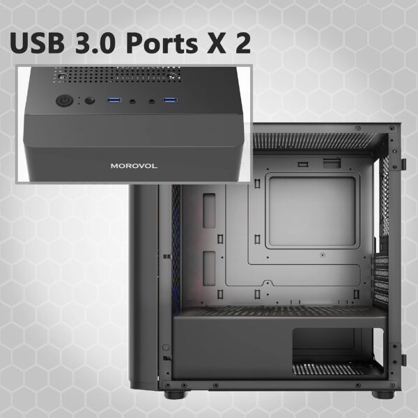 MOROVOL 2pcs 120mm ARGB Fans Pre-Installed 2 x USB 3.0 Mesh (Micro-ATX) Matx Computer Case, Opening Tempered Glass Panels Airflow Computer Chassis Gaming PC Case Desktop Cases,TW7-S2-BL - Image 4