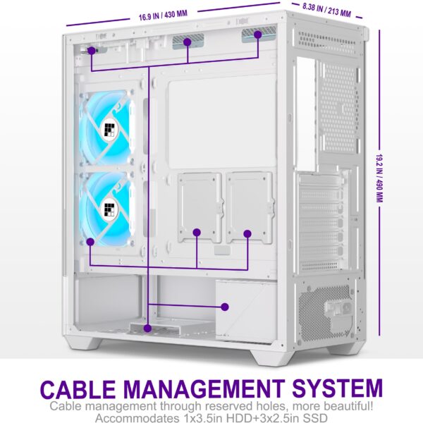 FOIFKIN PC Case - Pre-Installed 5 PWM ARGB Fan, ATX Mid-Tower Gaming PC Case, Type-C,FOIFKIN (White, F1) - Image 7