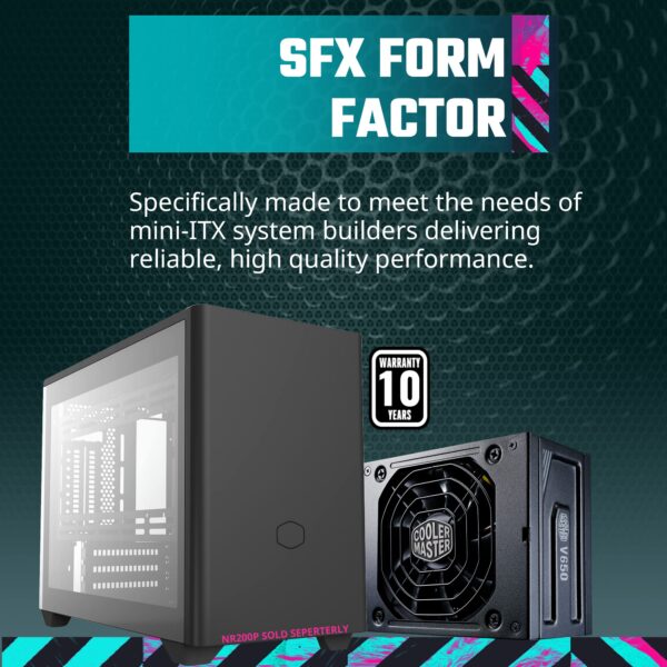 Cooler Master V650 SFX Gold Full Modular, 650W, 80+ Gold Efficiency, ATX Bracket Included, Quiet FDB Fan, SFX Form Factor, 10 Year Warranty (Renewed) - Image 2