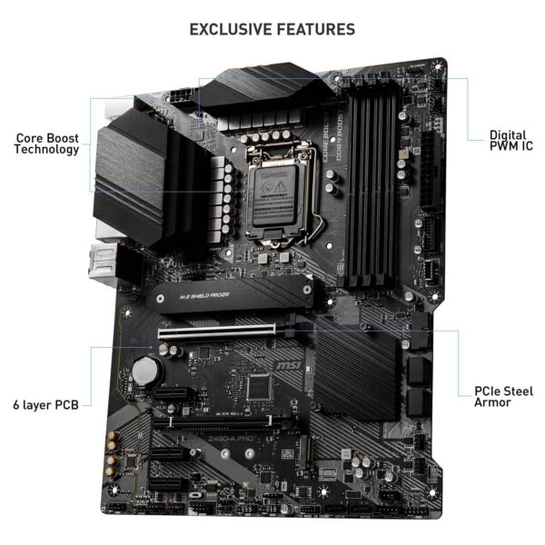 MSI Z490-A PRO ProSeries ATX Motherboard (10th Gen Intel Core, LGA 1200 Socket, DDR4, Dual M.2 Slots, USB 3.2 Gen 2, 2.5G LAN, DP/HDMI) (Renewed) - Image 2