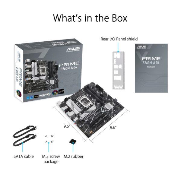 ASUS Prime B760M-A D4 Intel® B760 (LGA 1700)(13th and 12th Gen) mATX Motherboard, PCIe 4.0, 2xM.2 Slots,2.5Gb LAN, DisplayPort,Dual HDMI,Rear USB 3.2 Gen 2, Front 1 Type-C®, Aura Sync (Renewed) - Image 7