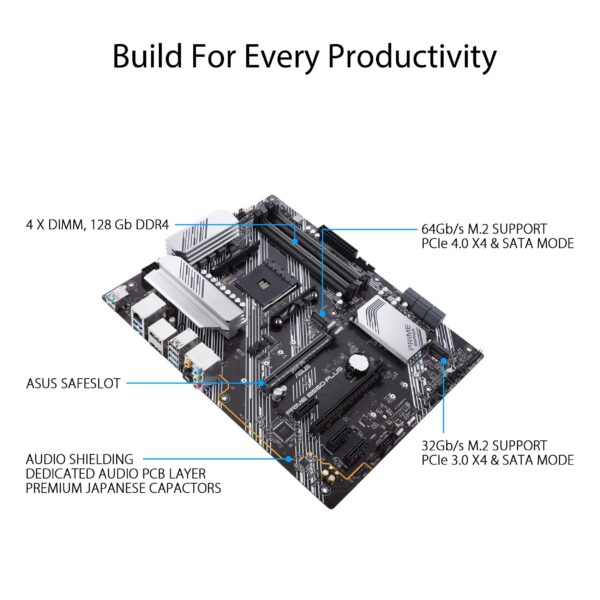 ASUS Prime B550-PLUS AMD AM4 Zen 3 Ryzen 5000 & 3rd Gen Ryzen ATX Motherboard (PCIe 4.0, ECC Memory, 1Gb LAN, HDMI 2.1, DisPlayPort 1.2 (4K@60HZ), Addressable Gen 2 RGB Header and Aura Sync) (Renewed) - Image 4