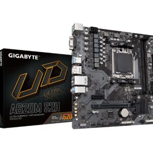 GIGABYTE A620M S2H (AM5/ LGA 1718/ AMD/ A620/ Micro ATX/ 5-Year Warranty/ DDR5/ Single M.2/ PCIe 4.0/ USB 3.2 Gen1/ Realtek 1GbE LAN/Q-Flash Plus/PCIe EZ-Latch/Motherboard) (Renewed)