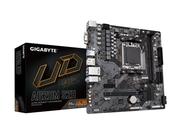 GIGABYTE A620M S2H (AM5/ LGA 1718/ AMD/ A620/ Micro ATX/ 5-Year Warranty/ DDR5/ Single M.2/ PCIe 4.0/ USB 3.2 Gen1/ Realtek 1GbE LAN/Q-Flash Plus/PCIe EZ-Latch/Motherboard) (Renewed)