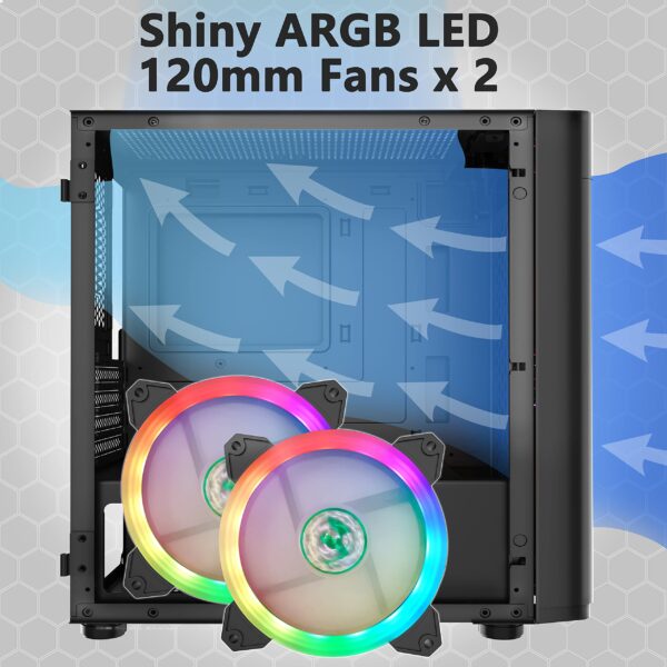 MOROVOL 2pcs 120mm ARGB Fans Pre-Installed 2 x USB 3.0 Mesh (Micro-ATX) Matx Computer Case, Opening Tempered Glass Panels Airflow Computer Chassis Gaming PC Case Desktop Cases,TW7-S2-BL - Image 3