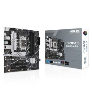 ASUS Prime B760M-A D4 Intel® B760 (LGA 1700)(13th and 12th Gen) mATX Motherboard, PCIe 4.0, 2xM.2 Slots,2.5Gb LAN, DisplayPort,Dual HDMI,Rear USB 3.2 Gen 2, Front 1 Type-C®, Aura Sync (Renewed)