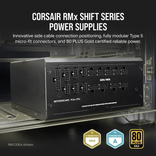 Corsair RM1000x Shift Fully Modular ATX Power Supply - Modular Side Interface - ATX 3.0 & PCIe 5.0 Compliant - Zero RPM Fan Mode - 105°C-Rated Capacitors - 80 Plus Gold Efficiency - Black (Renewed) - Image 2