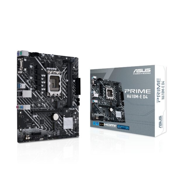 ASUS Prime H610M-E D4 LGA 1700(Intel 12th Gen) mATX Motherboard (PCIe 4.0, DDR4,2xM.2 Slots,1Gb LAN,DisplayPort/HDMI/D-Sub, USB 3.2 Gen 1 Ports, SATA 6 Gbps, COM Header, RGB Header) (Renewed)