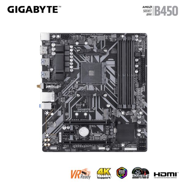 GIGABYTE B450M DS3H WiFi-Y1 (AM4//AMD/B450/mATX/SATA 6GB/s/USB 3.1/HDMI/Wifi/DDR4/Motherboard) (Renewed) - Image 3