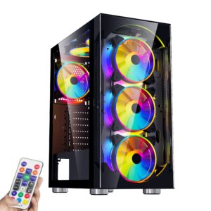 ATX Mid-Tower Computer Case, ESGAMING PC Case with Pre-Installed 6pcs 120mm ARGB Fans, Opening Tempered Glass Front&Side Panel USB 3.0 for Gaming/Office/Work A500
