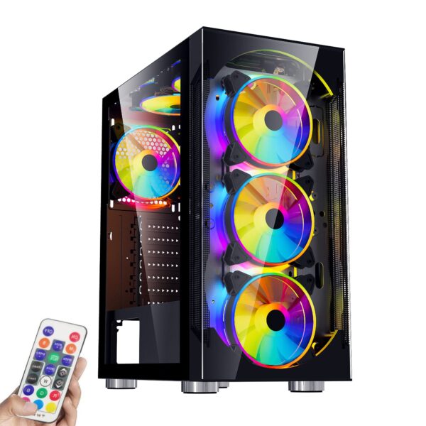 ATX Mid-Tower Computer Case, ESGAMING PC Case with Pre-Installed 6pcs 120mm ARGB Fans, Opening Tempered Glass Front&Side Panel USB 3.0 for Gaming/Office/Work A500