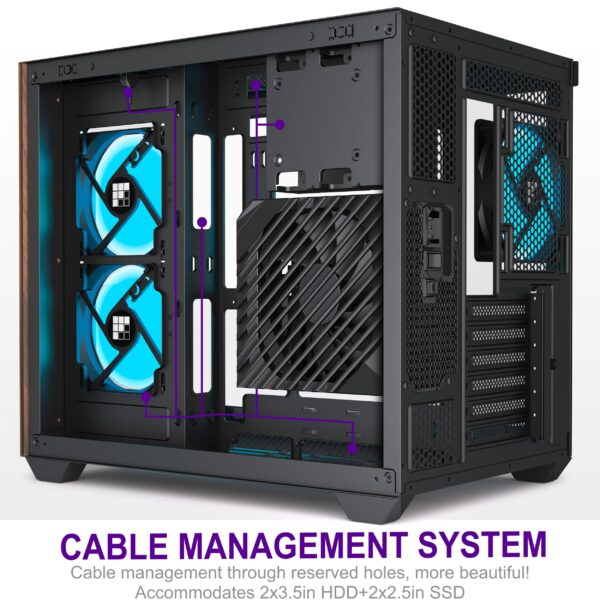 FOIFKIN PC Case -Walnut front panel, Pre-Installed 3 PWM ARGB Fan, ATX Mid-Tower Gaming PC Case, 270° Panoramic Glass, M3 Black - Image 7
