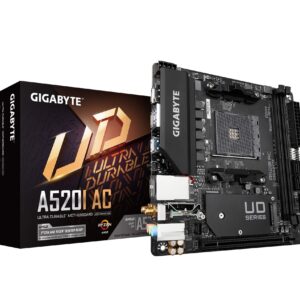 Gigabyte A520I AC (AMD Ryzen AM4/Mini-ITX/Direct 6 Phases Digital PWM with 55A DrMOS/Gaming GbE LAN/Intel WiFi+Bluetooth/NVMe PCIe 3.0 x4 M.2/3 Display Interfaces/Q-Flash Plus/Motherboard) (Renewed)