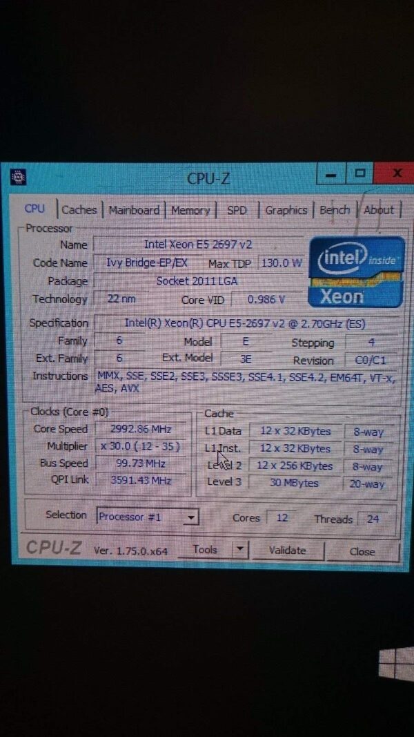 Intel SR19H E5-2697 2.7GHZ 1866MHZ V2 12C PROC - Image 2