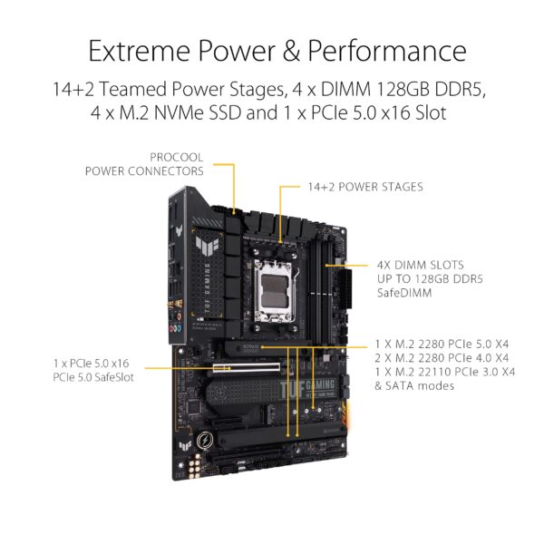 ASUS TUF Gaming X670E-PLUS WiFi 6E Socket AM5 (LGA 1718) Ryzen 7000 ATX Gaming Motherboard(16 Power Stages, PCIe® 5.0, DDR5 Memory, Four M.2 Slots,2.5 Gb LAN,USB 4, Aura RGB Lighting) (Renewed) - Image 2