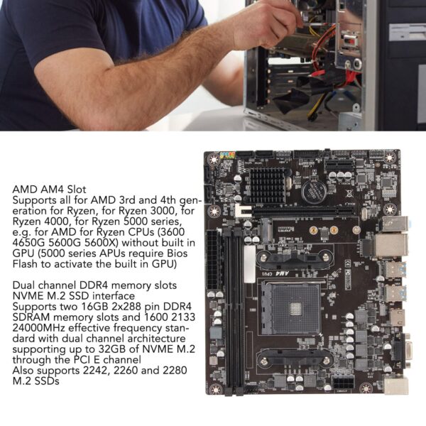 AMD A520 M ATX Motherboard, NVME USB3.0 AMD AM4 Slot Dual Channel DDR4 Memory Slot Integrated Graphics Desktop Motherboard - Image 2