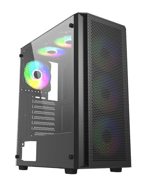 HellCrack HCS255 Black Midi PC Case, ATX, 6 x 120mm ARGB Fan Included, 1 x USB3.0 and 2 x USB2.0. Friendly Business, Office or Gaming Solution | Black, HCS255… - Image 2