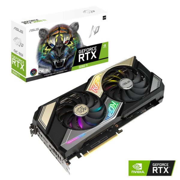 ASUS KO NVIDIA GeForce RTX 3060 Ti V2 OC Edition 8GB GDDR6 Gaming Graphics Card- PCIe 4.0, 8GB GDDR6 memory, LHR, HDMI 2.1, DisplayPort 1.4a, Axial-tech Fan Design, 0dB technology (Renewed) - Image 2