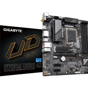 GIGABYTE B760M DS3H AX (LGA 1700/ Intel/ B760/ M-ATX/ DDR5/ 2* M.2/ PCIe 4.0/ USB 3.2 Gen 2 Type-C/WiFi 6E/ 2.5GbE LAN/Q-Flash Plus/PCIe EZ-Latch/Motherboard) (Renewed)