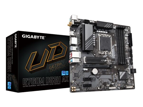 GIGABYTE B760M DS3H AX (LGA 1700/ Intel/ B760/ M-ATX/ DDR5/ 2* M.2/ PCIe 4.0/ USB 3.2 Gen 2 Type-C/WiFi 6E/ 2.5GbE LAN/Q-Flash Plus/PCIe EZ-Latch/Motherboard) (Renewed)