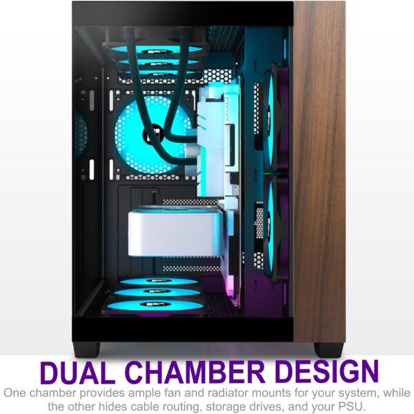 FOIFKIN PC Case -Walnut front panel, Pre-Installed 3 PWM ARGB Fan, ATX Mid-Tower Gaming PC Case, 270° Panoramic Glass, M3 Black - Image 2