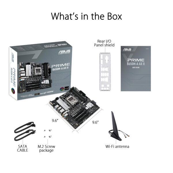 ASUS Prime B650M-A AX II AMD B650 AM5 Ryzen™ Desktop 9000 8000 & 7000 Micro-ATX mATX Motherboard, DDR5, PCIe 5.0 M.2, 2.5Gb LAN, Wi-Fi 6, DisplayPort, HDMI®, BIOS Flashback™ (Renewed) - Image 6
