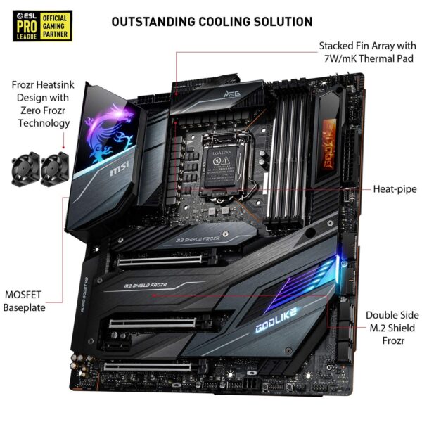 MSI MEG Z490 GODLIKE Gaming Motherboard (E-ATX, 10th Gen Intel Core, LGA 1200 Socket, DDR4, SLI/CF, Triple M.2 Slots, Thunderbolt 3 Type-C, Wi-Fi 6, Mystic Light RGB) (Renewed) - Image 2