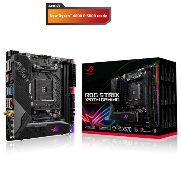 ASUS ROG Strix X570-I Gaming, X570 mini-ITX Gaming motherboard, AMD, AM4, Ryzen 3000 with PCIe 4.0, on-board WiFi 6, Intel Gigabit Ethernet, SATA 6Gb/s, USB 3.2 Gen 2, HDMI 2.0, DisplayPort (Renewed) - Image 2