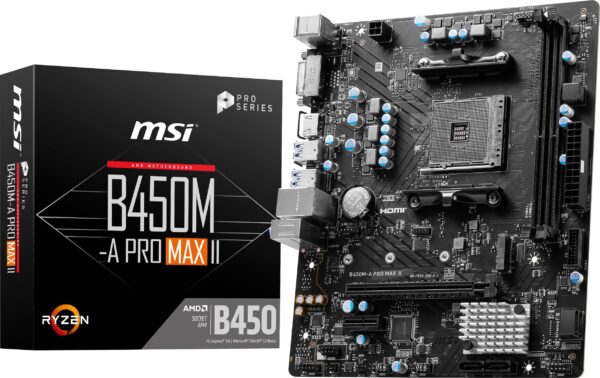 MSI B450M-A PRO MAX II ProSeries Motherboard (mATX, Supports AMD 5000/4000/3000/2000/1000 Series AM4 Processors, M.2, SATA 6G, USB 3.2 Gen 1, DDR4, HDMI/DVI, 2.5Gbps LAN) (Renewed), Black
