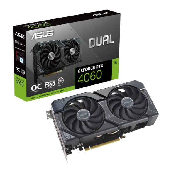 ASUS Dual GeForce RTX™ 4060 OC Edition 8GB GDDR6 (PCIe 4.0, 8GB GDDR6, DLSS 3, HDMI 2.1a, DisplayPort 1.4a, 2.5-Slot Design, Axial-tech Fan Design, 0dB Technology, and More) (Renewed)