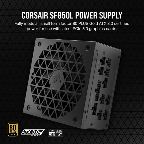Corsair SF850L Fully Modular Low-Noise SFX Power Supply - ATX 3.0 & PCIe 5.0 Compliant - Quiet 120mm PWM Fan - 80 Plus Gold Efficiency - Zero RPM Mode - 105°C-Rated Capacitors - Black (Renewed) - Image 2