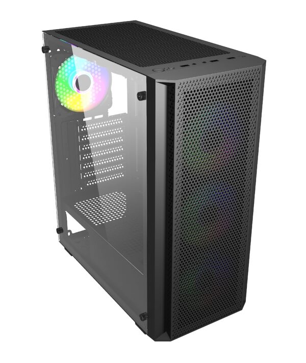 HellCrack HCS255 Black Midi PC Case, ATX, 6 x 120mm ARGB Fan Included, 1 x USB3.0 and 2 x USB2.0. Friendly Business, Office or Gaming Solution | Black, HCS255… - Image 3