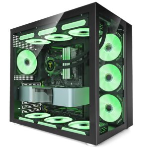 SZD S580 ATX Mid-Tower PC Case, Desktop Gaming Computer Chasssis, Front I/O USB Type-C Port, Dual Tempered Glass Panels, High-Airflow Perforated Top Panel, Fan not Included(Black)