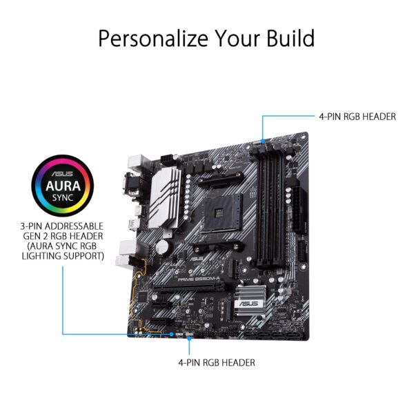 ASUS Prime B550M-A WiFi II AMD AM4 (3rd Gen Ryzen™) Micro ATX Motherboard (PCIe 4.0, WiFi 6, ECC Memory, 1Gb LAN, HDMI 2.1/D-Sub, 4K@60HZ, Addressable Gen 2 RGB Header and Aura Sync) (Renewed) - Image 4