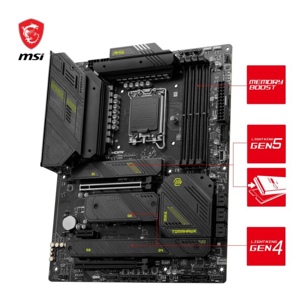 MSI MAG Z790 Tomahawk MAX WiFi Gaming Motherboard (Supports 12th/13th/14th Gen Intel Processors, LGA 1700, DDR5, PCIe 5.0, M.2, 2.5Gbps LAN, USB 3.2 Gen2, Wi-Fi 7, ATX) (Renewed) - Image 3