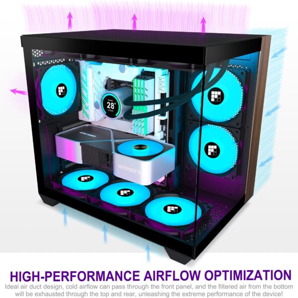 FOIFKIN PC Case -Walnut front panel, Pre-Installed 3 PWM ARGB Fan, ATX Mid-Tower Gaming PC Case, 270° Panoramic Glass, M3 Black - Image 5
